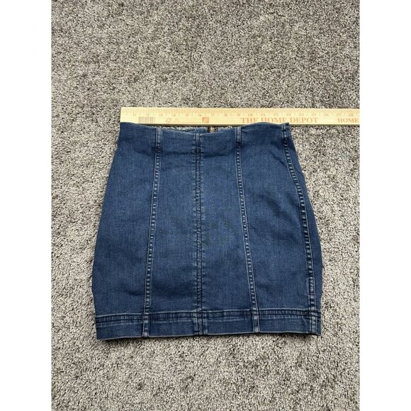 Free People Denim Mini Skirt Medium Blue Stretch Festival Boho Modern Femme Sz 2 - Picture 3 of 10